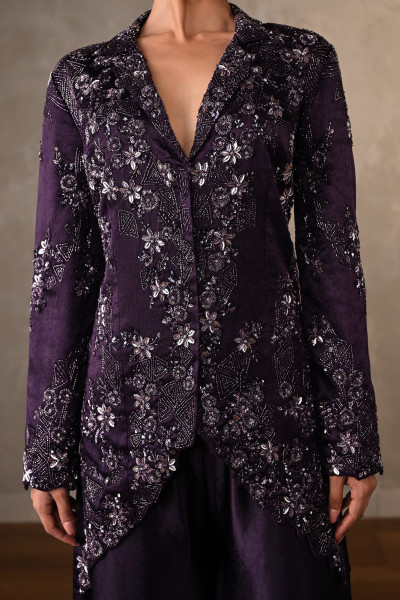 Embroidered Jacket-Sharara Satin Set