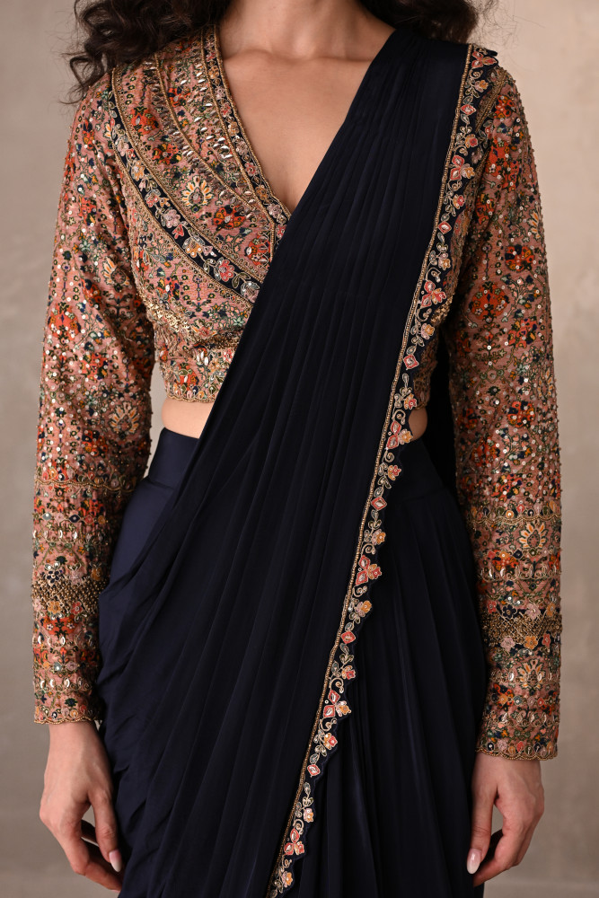 Midnight Enchant Crepe Drape Saree
