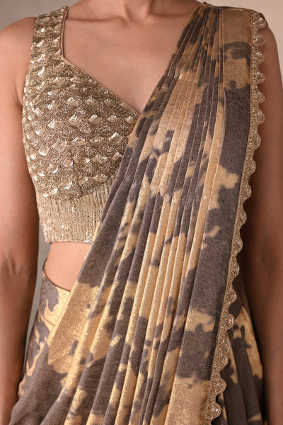 Molten Gold Foil Drape Saree