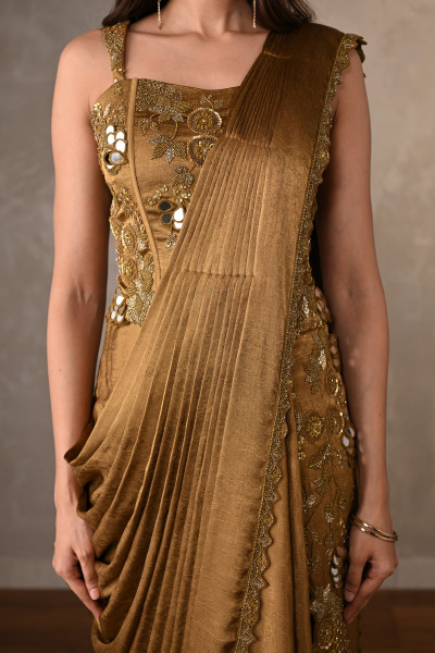 Golden Aura Embellished Draped Gown