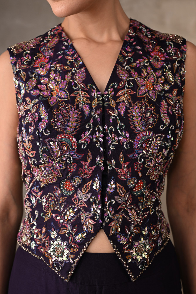 Midnight Bloom Embellished Silk Co-Ord Set