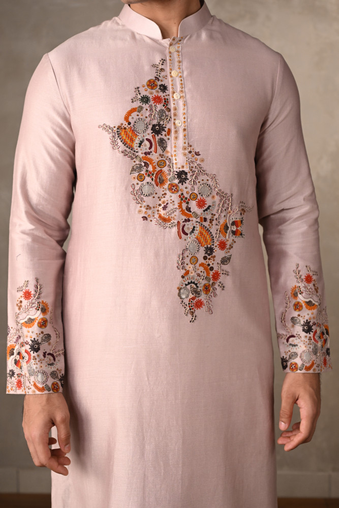 Mauve Mirage Chanderi Silk Embellished Kurta