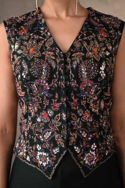 Midnight Bloom Embellished Silk Co-Ord Set