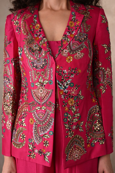 Rani Silk Jacket And Sharara Set With Intricate Embroidery