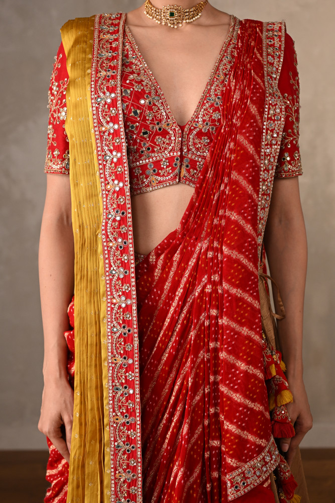 Golden Banarasi Lehenga Set With Double Dupatta