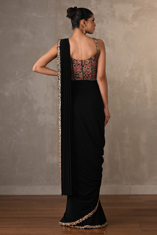 Multicolor Embroidered Drape Gown