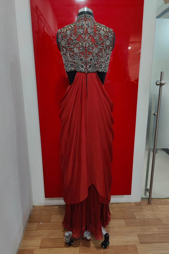 Maroon Drape Gown Set