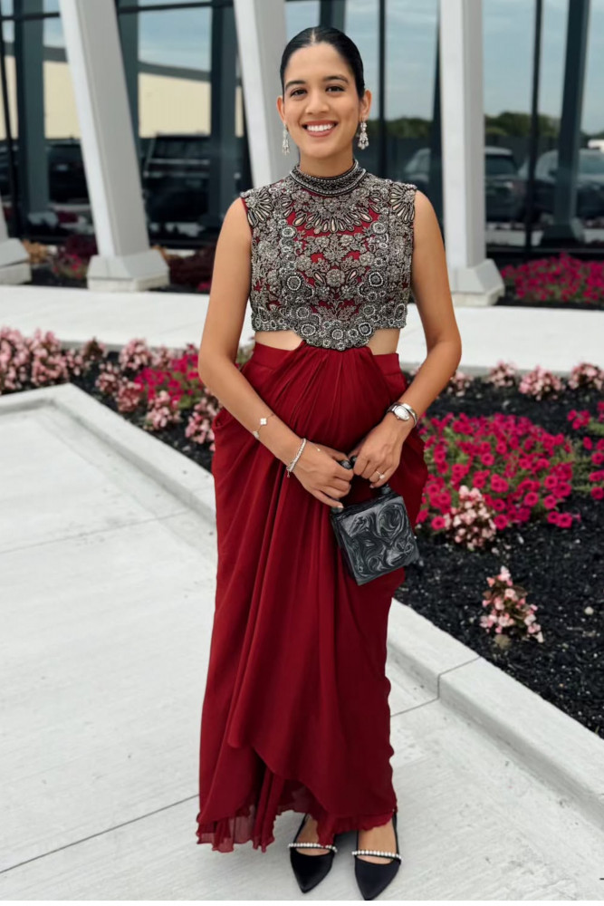 Maroon Drape Gown Set