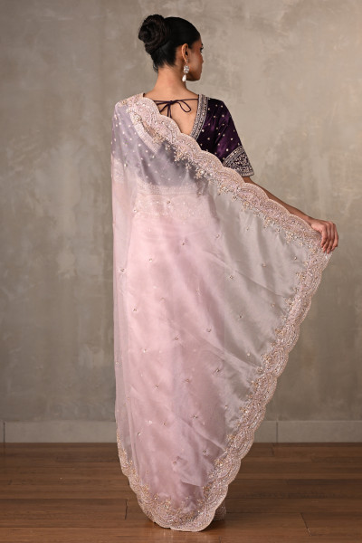 Lavender Organza Saree With Cutdana & Moti Embellishments