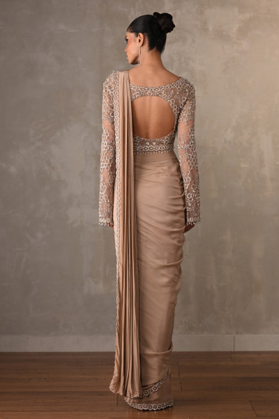 Tone-On-Tone Embroidered Drape Saree