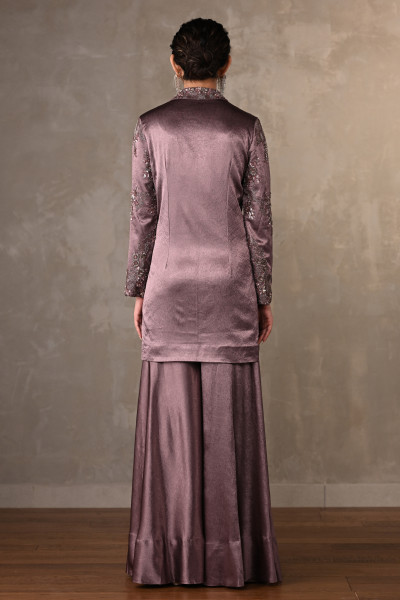 Embroidered Jacket-Sharara Satin Set