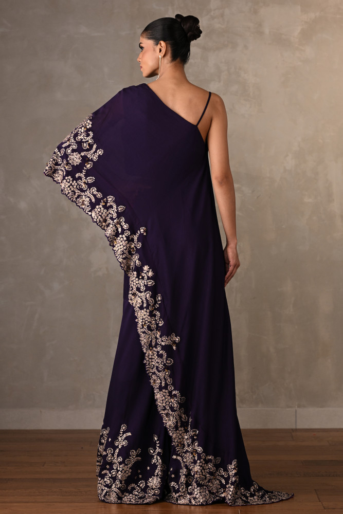 One Shoulder Gold Zari Embroidered Co-Ord Set