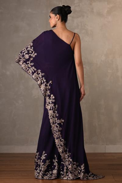 One Shoulder Gold Zari Embroidered Co-Ord Set