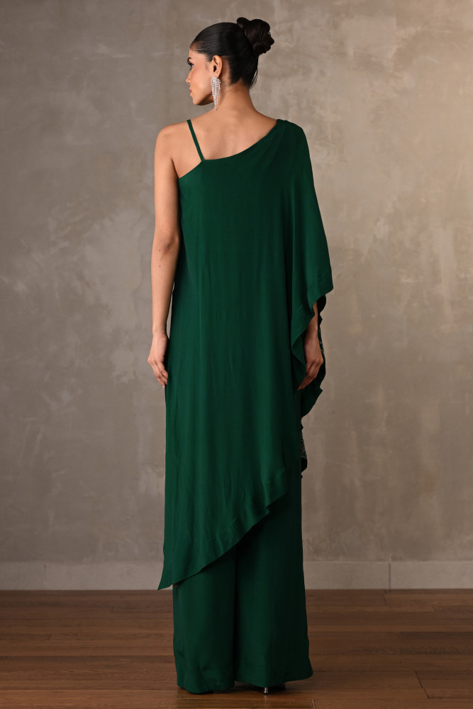 Noir One-Shoulder Crepe Kaftan Set