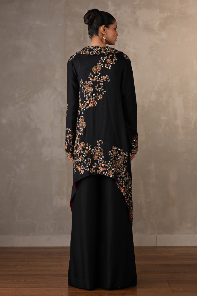Black Embellished Silk Co-Ord Set