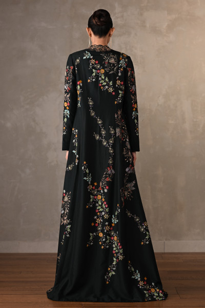 Midnight Garden Embroidered Silk Cape Set