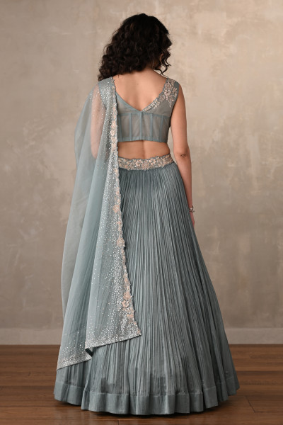 Sky Blue Celeste Satin Chiffon Lehenga Set