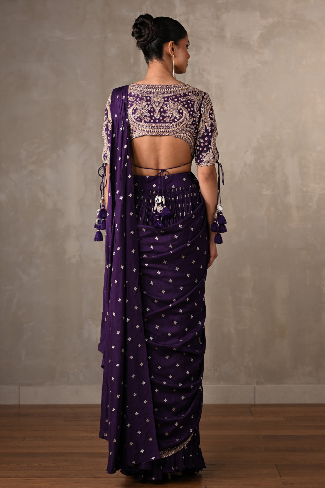 Zariya Purple Embroidered Drape Saree