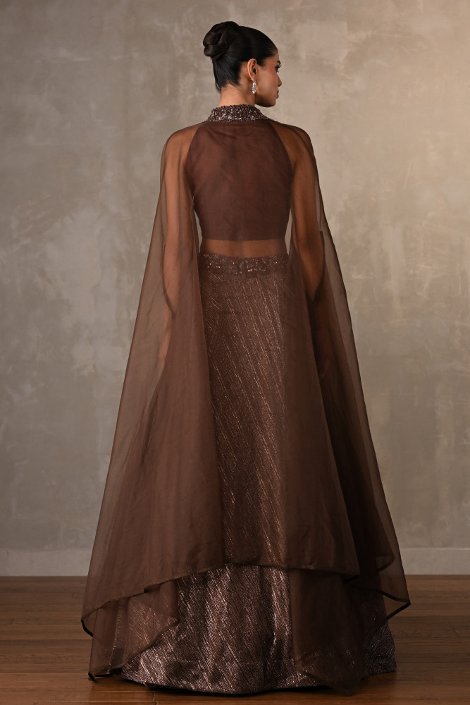 Mocha Sheer Embellished Lehenga Set