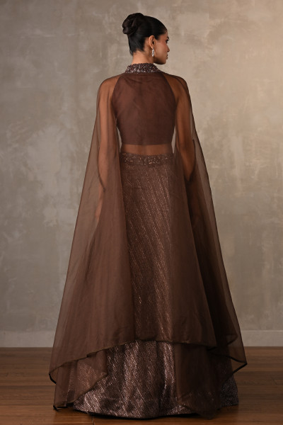 Mocha Sheer Embellished Lehenga Set