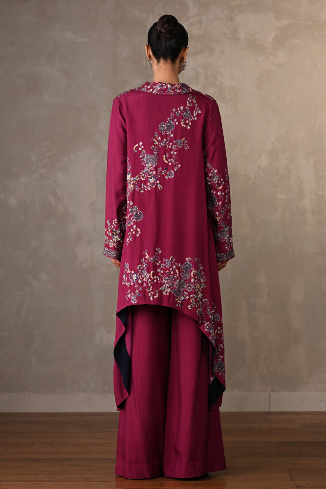 Wine Embellished Silk Co-Ord Set