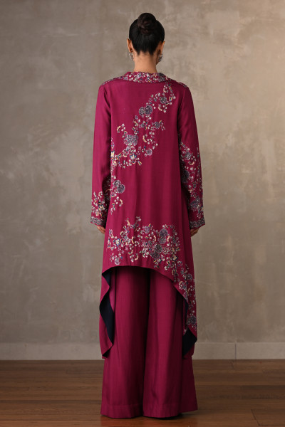 Wine Embellished Silk Co-Ord Set