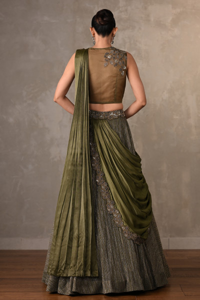 Olive Luxe Sequined Lehenga Set With Attached Dupatta