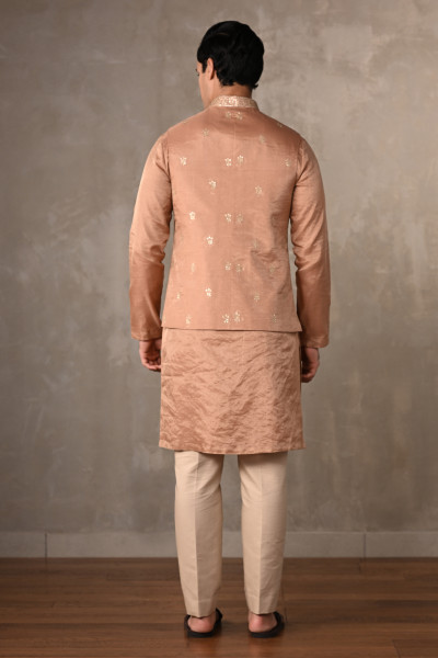 Light Gold Tissue Bundi Jacket With Kurta Set