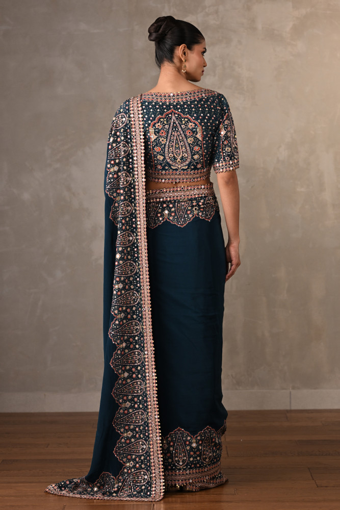 Navy Mirror Work Saree Set