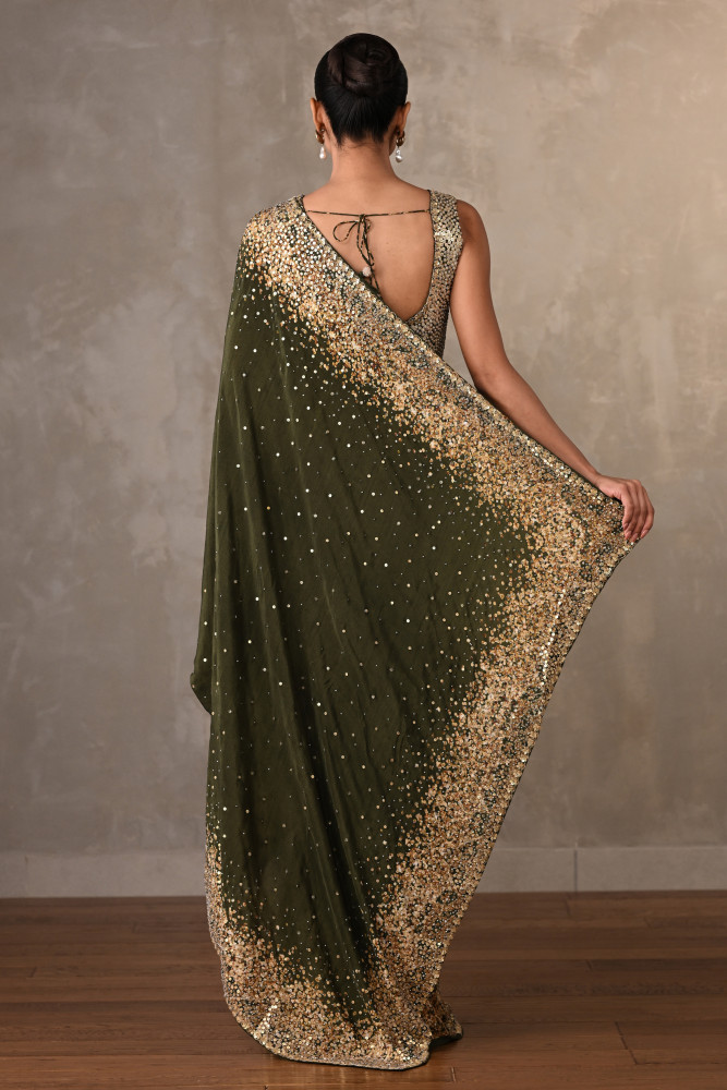 Mehndi Stardust Saree Set