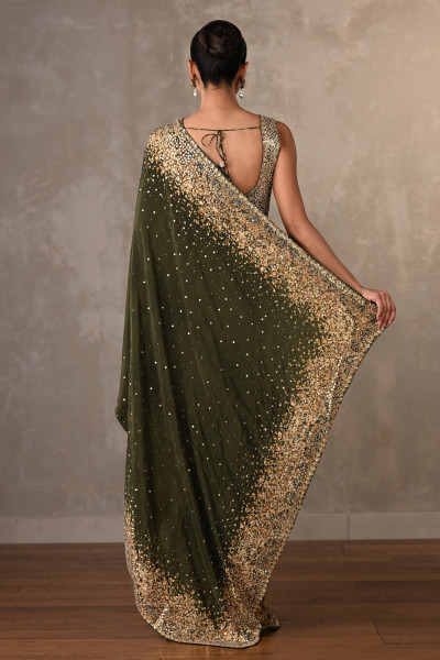 Mehndi Stardust Saree Set