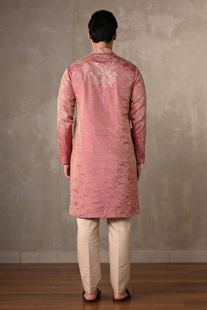 Dusty Pink Embroidered Tissue Kurta