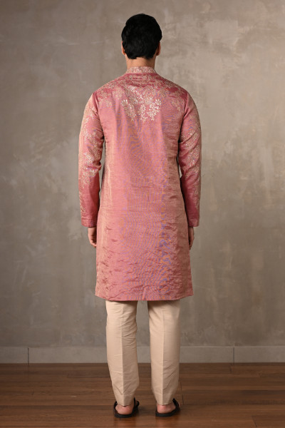 Dusty Pink Embroidered Tissue Kurta