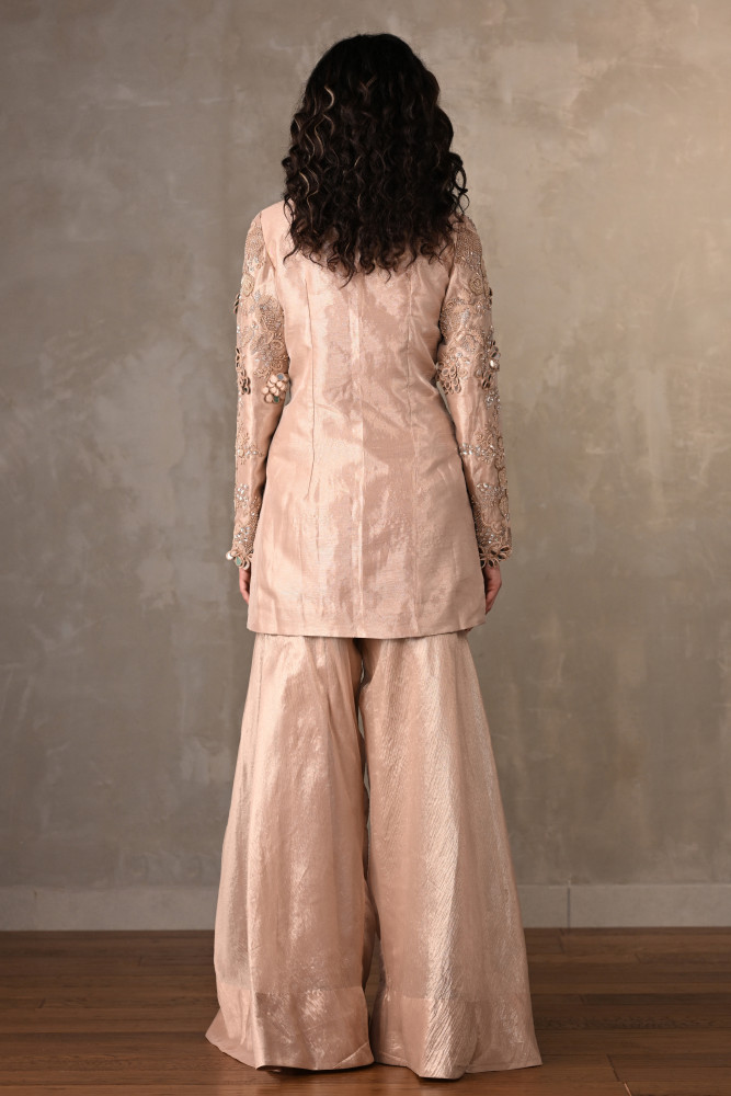 Metallic Blush Mirror Work Sharara Set