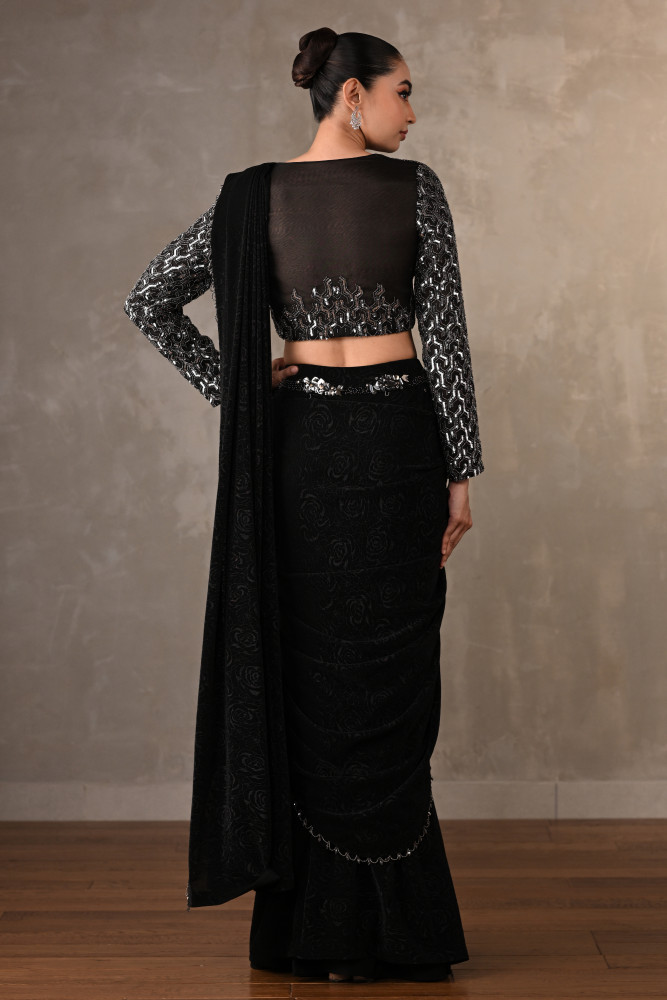 Starlit Black Sequin Drape Saree Set