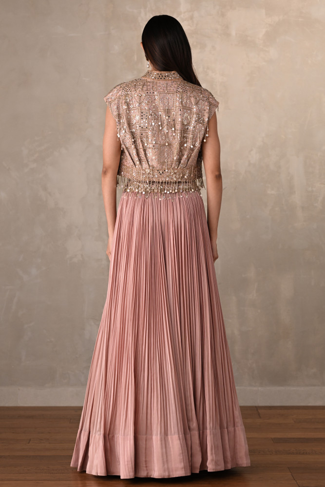 Blush Ember Pleated Crepe Lehenga Set