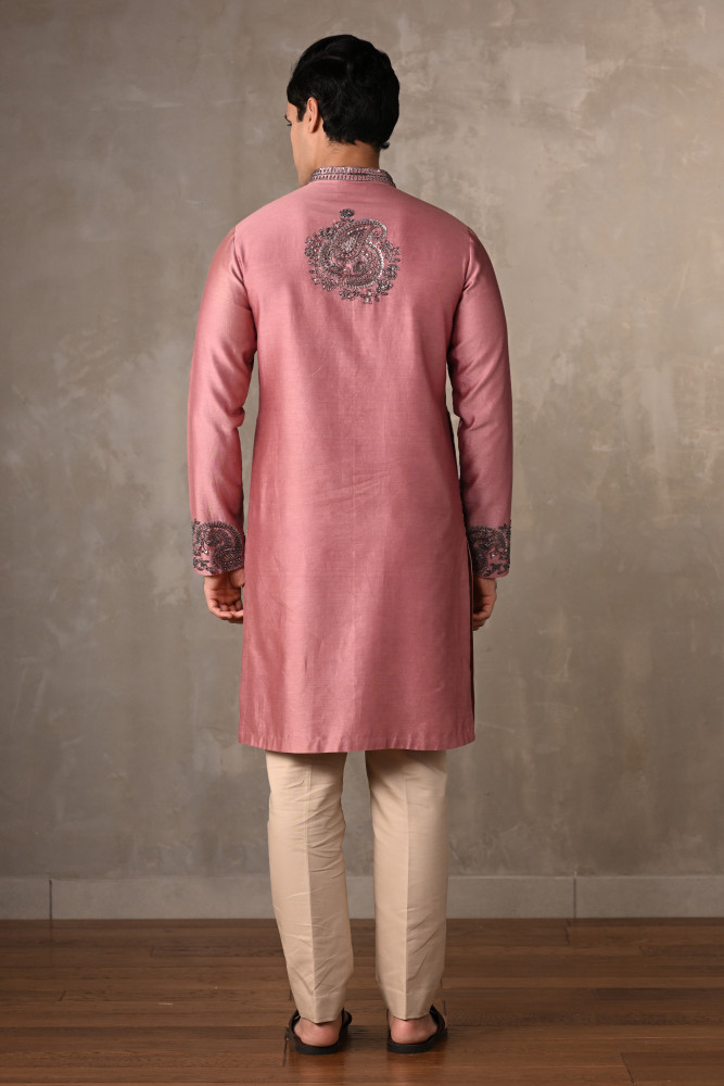 Pink Chanderi Embroidered Kurta