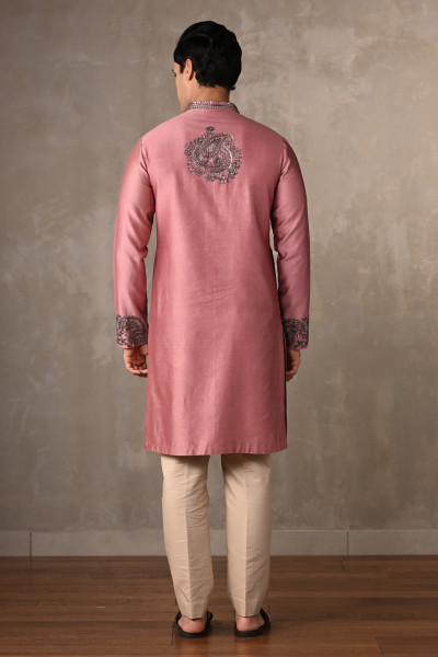 Pink Chanderi Embroidered Kurta