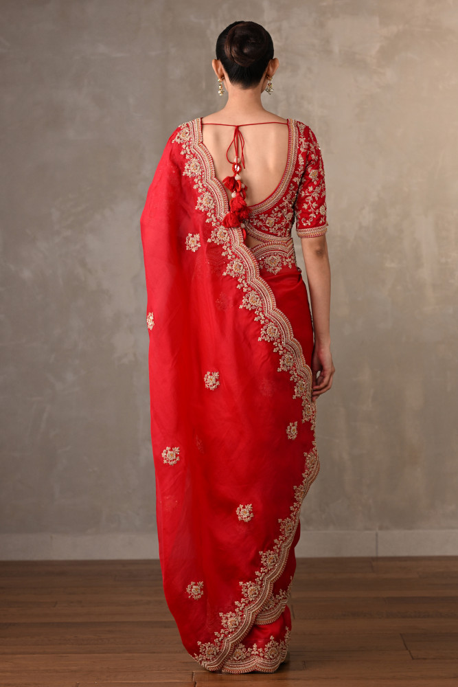 Radiant Ruby Organza Saree Set