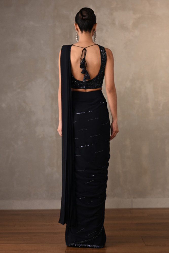 Noir Georgette Pre-Stitched Saree