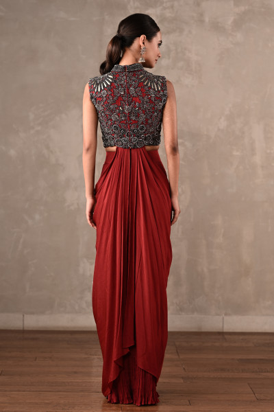 Maroon Drape Gown Set