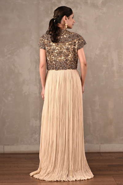 Off-White Embroidered Drape Gown Set