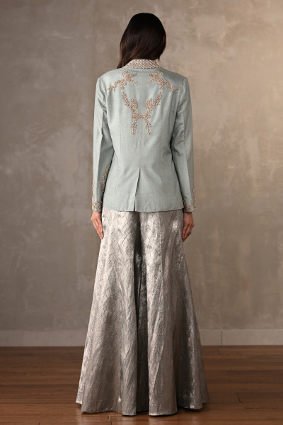 Dusky Blue Brocade Pant Suit Set