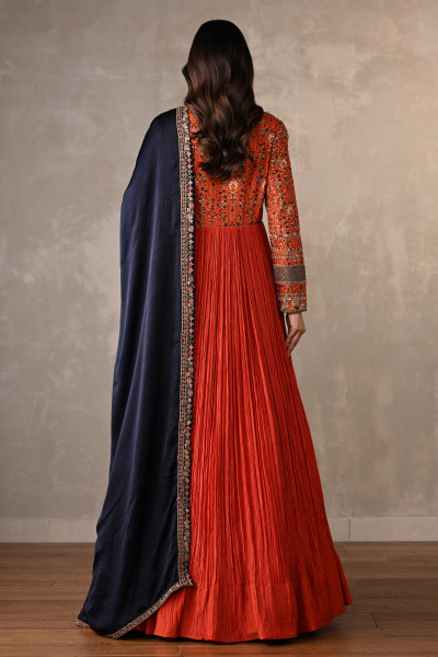 Orange & Navy Luxe Organza Anarkali