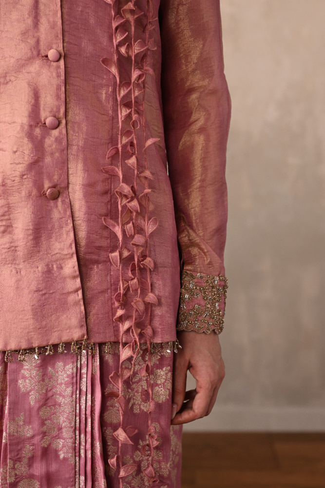 Tissue Jacket With Banarasi Draped Skirt Ensemble