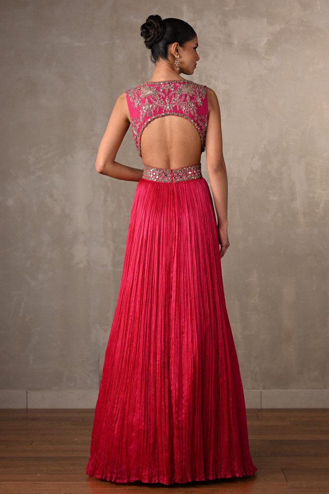 Moss Mirror Embroidered Pleated Gown