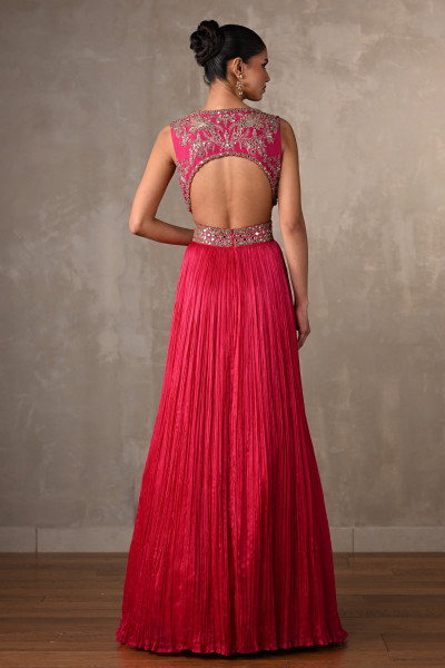 Moss Mirror Embroidered Pleated Gown