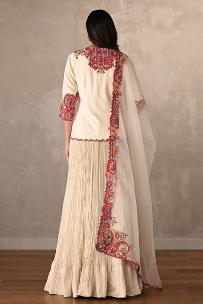 Off White-Rani Rouge Crushed Organza Lehenga Set
