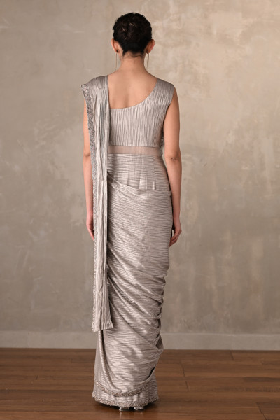 Moonlight Mist Embellished Satin Draped Gown
