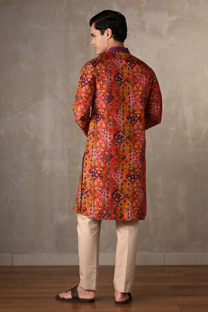 Yellow-Multicolour Festive Mosaic Silk Kurta